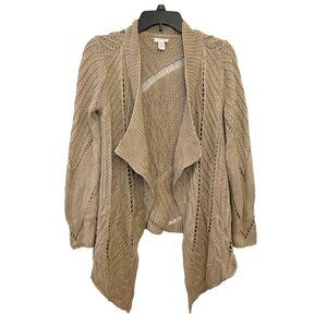 Chico's Womens Tan Draped Waterfall Cardigan Sweater Open Knit Size 0 = US Small